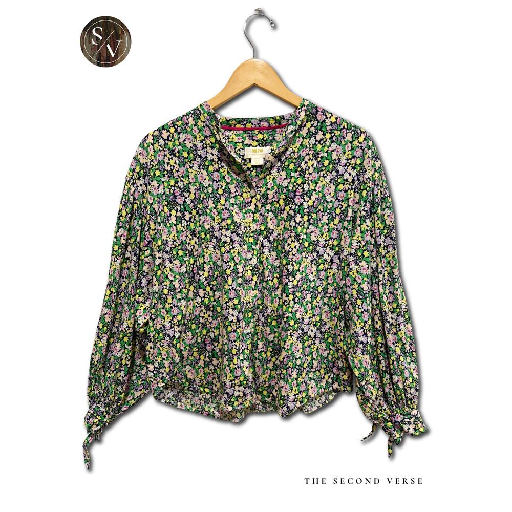 Anthropologie Maeve Ashleigh Puff Long Sleeve Button Down Floral Blouse Small - Picture 2 of 9